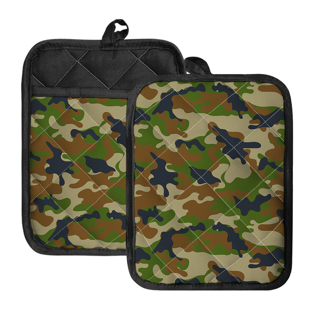 Military Green Camouflage Print Pot Holders With Pocket