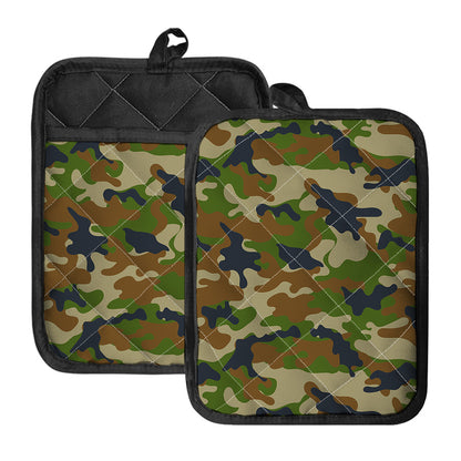 Military Green Camouflage Print Pot Holders With Pocket