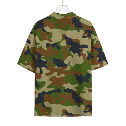 Military Green Camouflage Print Rayon Hawaiian Shirt