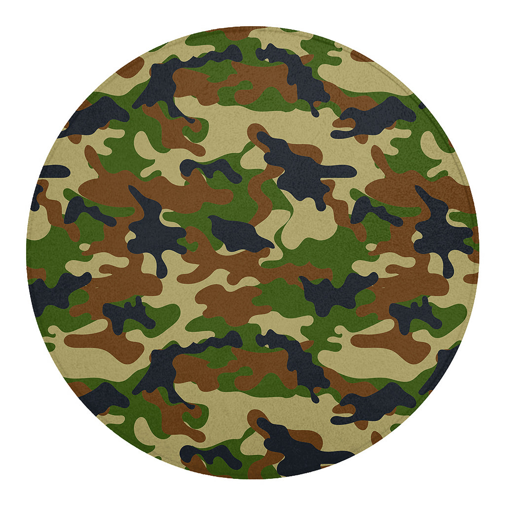 Military Green Camouflage Print Round Blanket