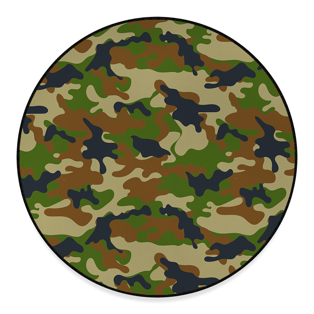 Military Green Camouflage Print Round Floor Mat