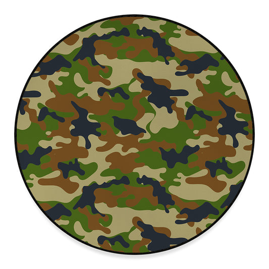 Military Green Camouflage Print Round Floor Mat