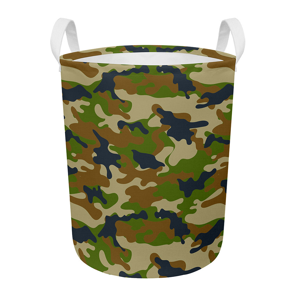 Military Green Camouflage Print Round Laundry Basket