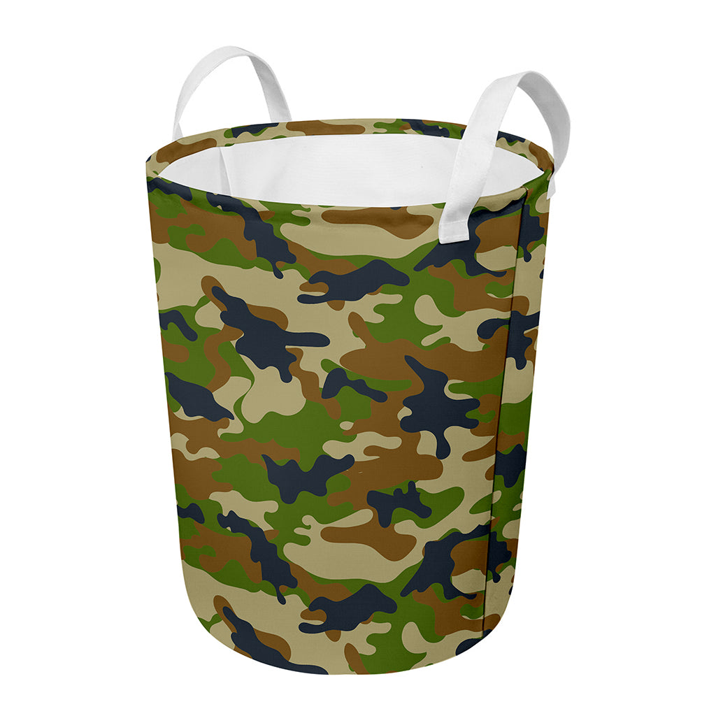 Military Green Camouflage Print Round Laundry Basket