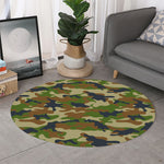 Military Green Camouflage Print Round Rug