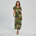 Military Green Camouflage Print Short Sleeve Maxi Dress