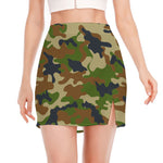 Military Green Camouflage Print Side Slit Mini Skirt