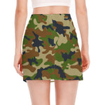 Military Green Camouflage Print Side Slit Mini Skirt