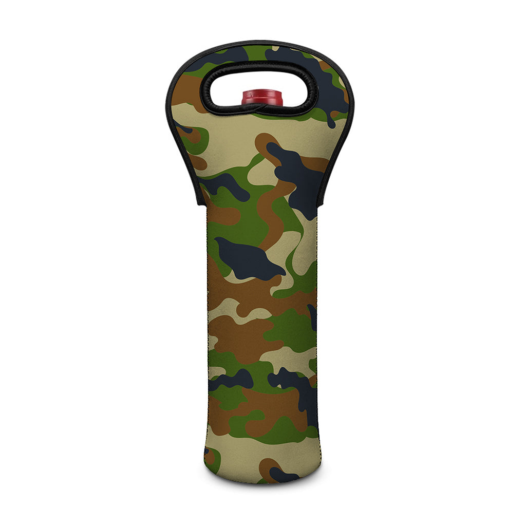 Military Green Camouflage Print Single Neoprene Wine Tote