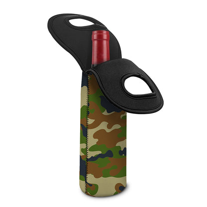 Military Green Camouflage Print Single Neoprene Wine Tote