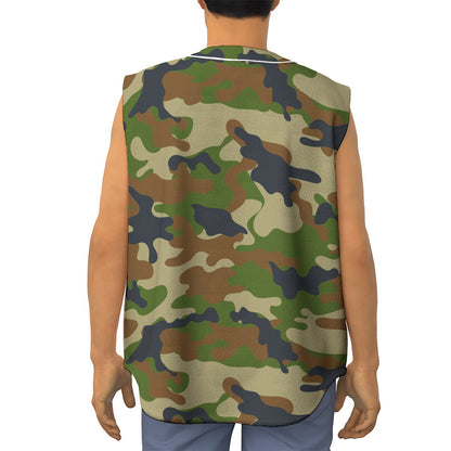 Military Green Camouflage Print Sleeveless Baseball Jersey