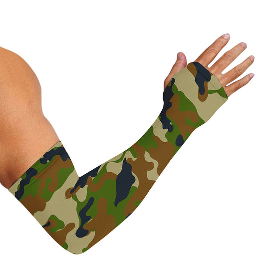 Military Green Camouflage Print Sun Protection Arm Sleeves