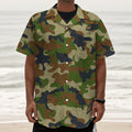 Military Green Camouflage Print Textured Short Sleeve Shirt