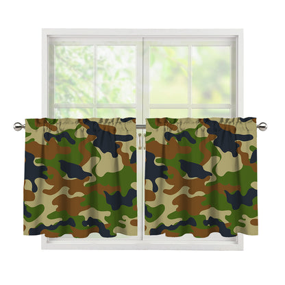 Military Green Camouflage Print Tier Curtains