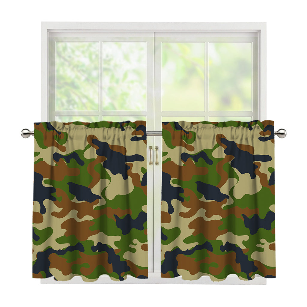 Military Green Camouflage Print Tier Curtains