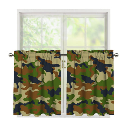 Military Green Camouflage Print Tier Curtains