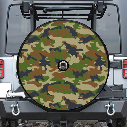 Military Green Camouflage Print Tire Cover With Camera Hole