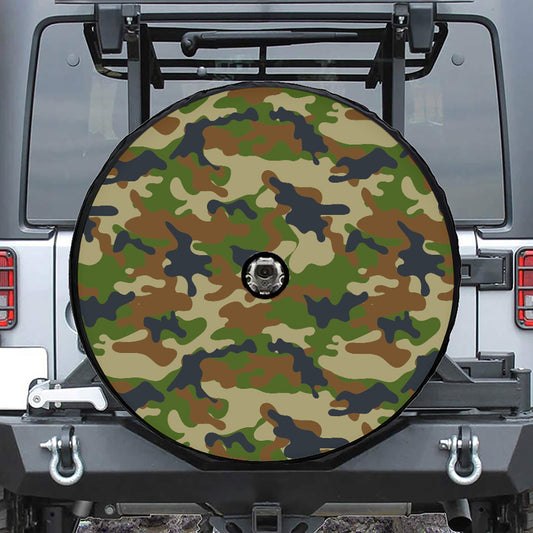 Military Green Camouflage Print Tire Cover With Camera Hole