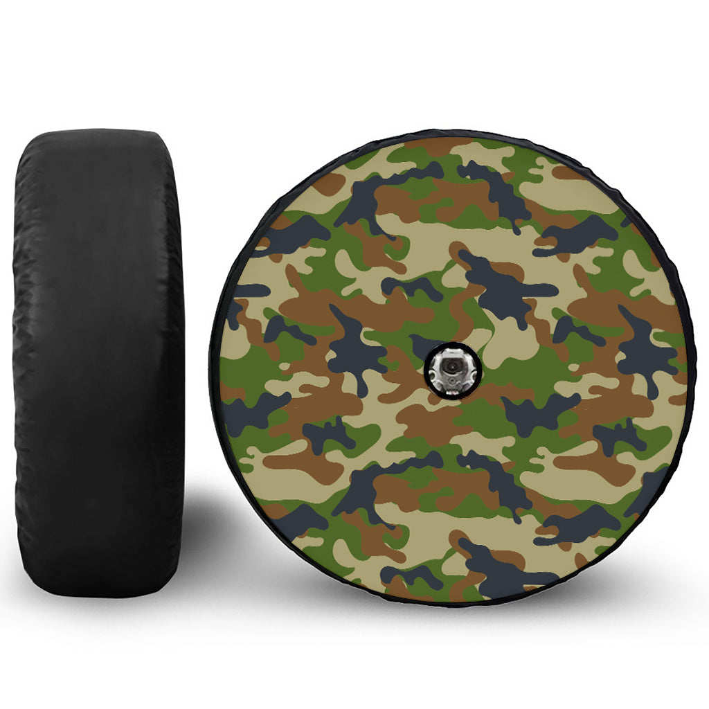 Military Green Camouflage Print Tire Cover With Camera Hole