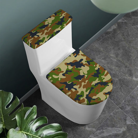 Military Green Camouflage Print Toilet Lid And Tank Cover Set