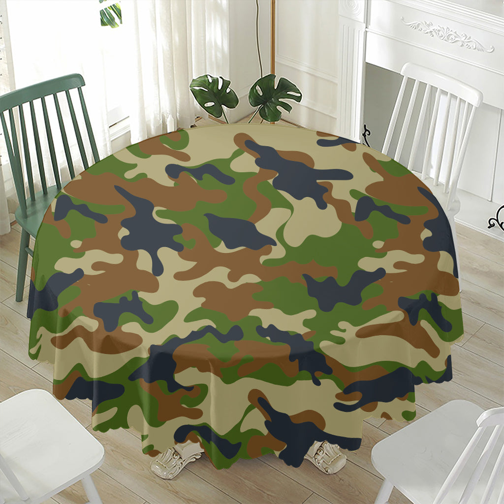 Military Green Camouflage Print Waterproof Round Tablecloth
