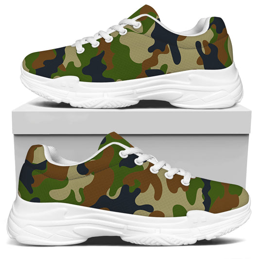 Military Green Camouflage Print White Chunky Shoes