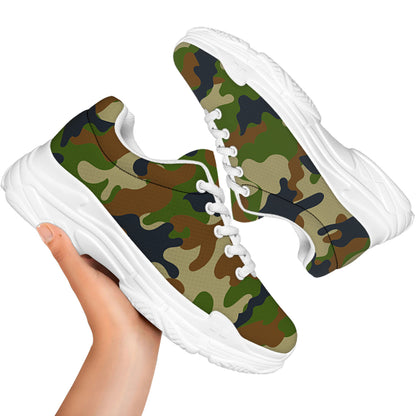 Military Green Camouflage Print White Chunky Shoes
