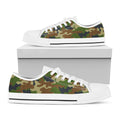 Military Green Camouflage Print White Low Top Sneakers
