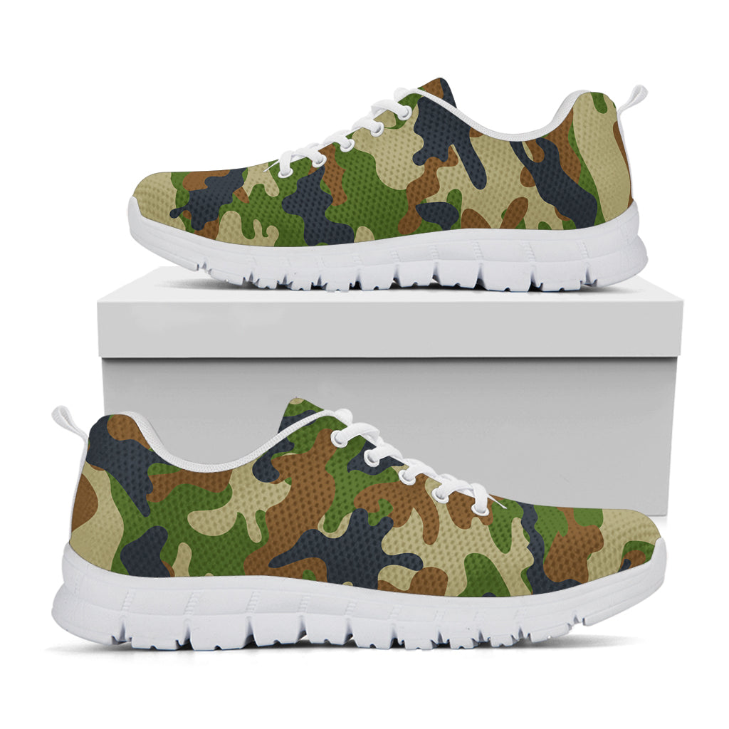 Military Green Camouflage Print White Running Shoes