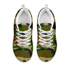 Military Green Camouflage Print White Running Shoes