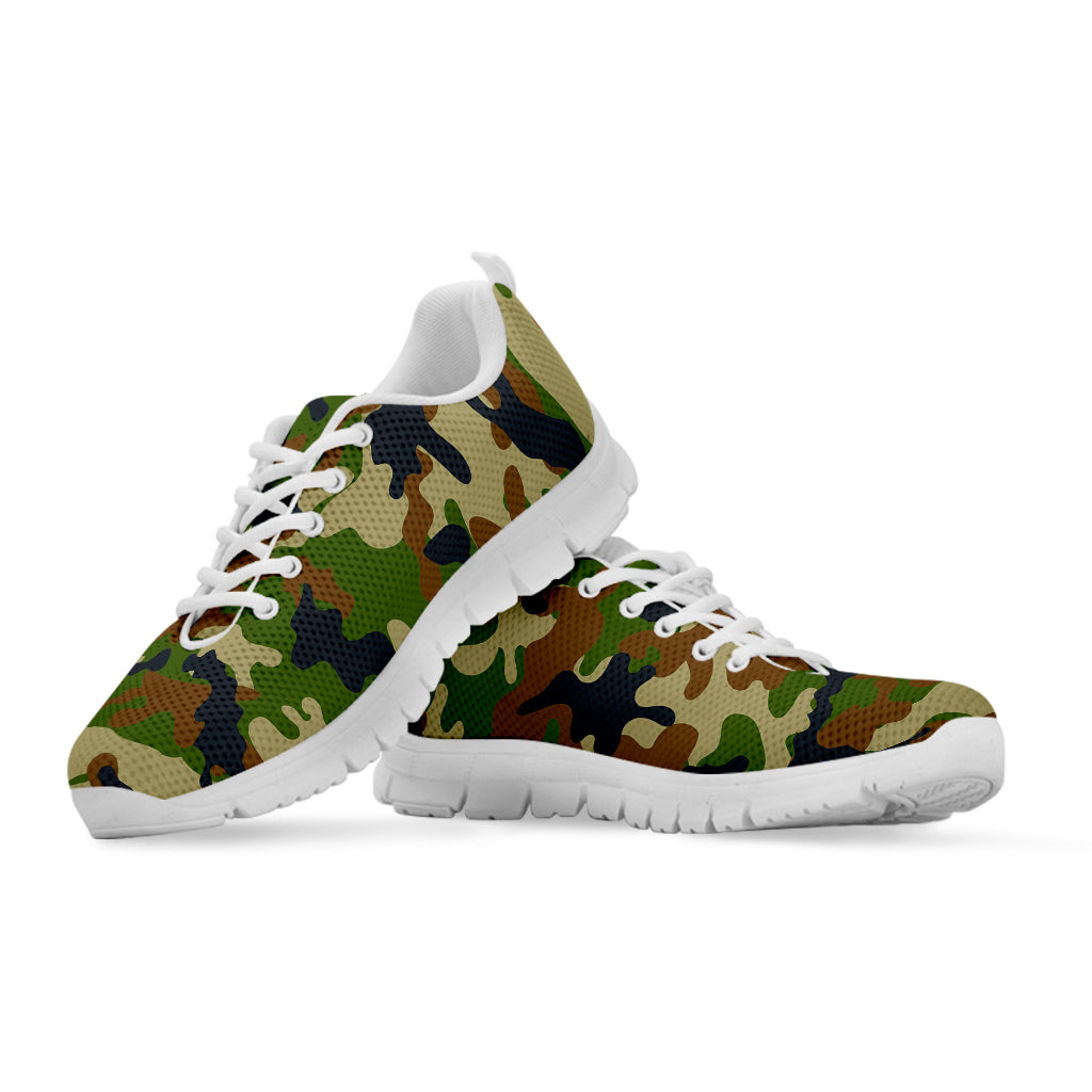 Military Green Camouflage Print White Running Shoes