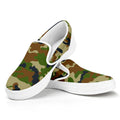 Military Green Camouflage Print White Slip On Sneakers