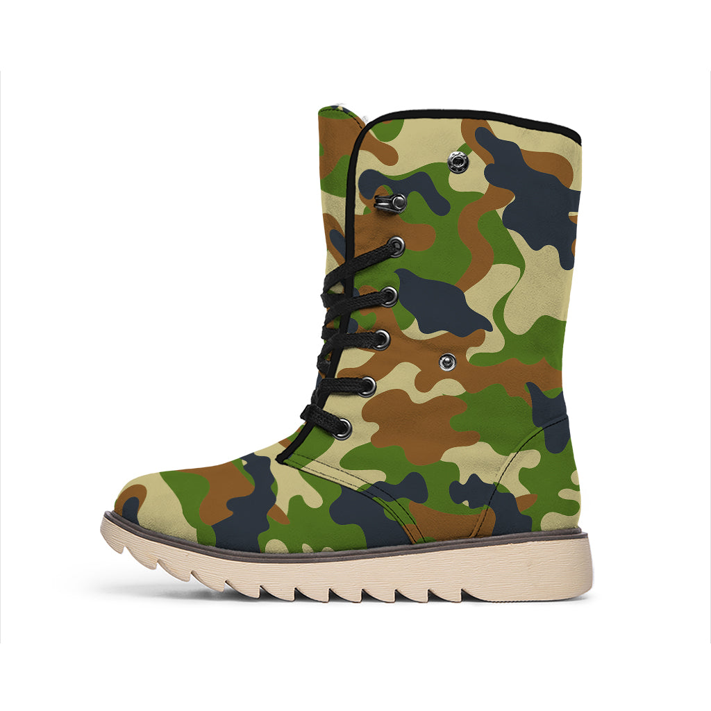 Military Green Camouflage Print Winter Boots