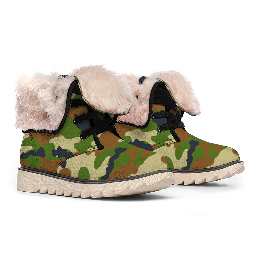 Military Green Camouflage Print Winter Boots