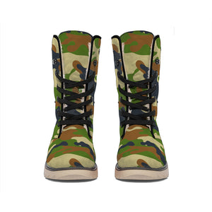 Military Green Camouflage Print Winter Boots