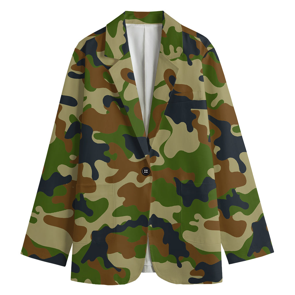 Military Green Camouflage Print Women's Blazer