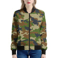 Military Green Camouflage Print Women's Bomber Jacket