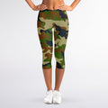 Military Green Camouflage Print Women's Capri Leggings