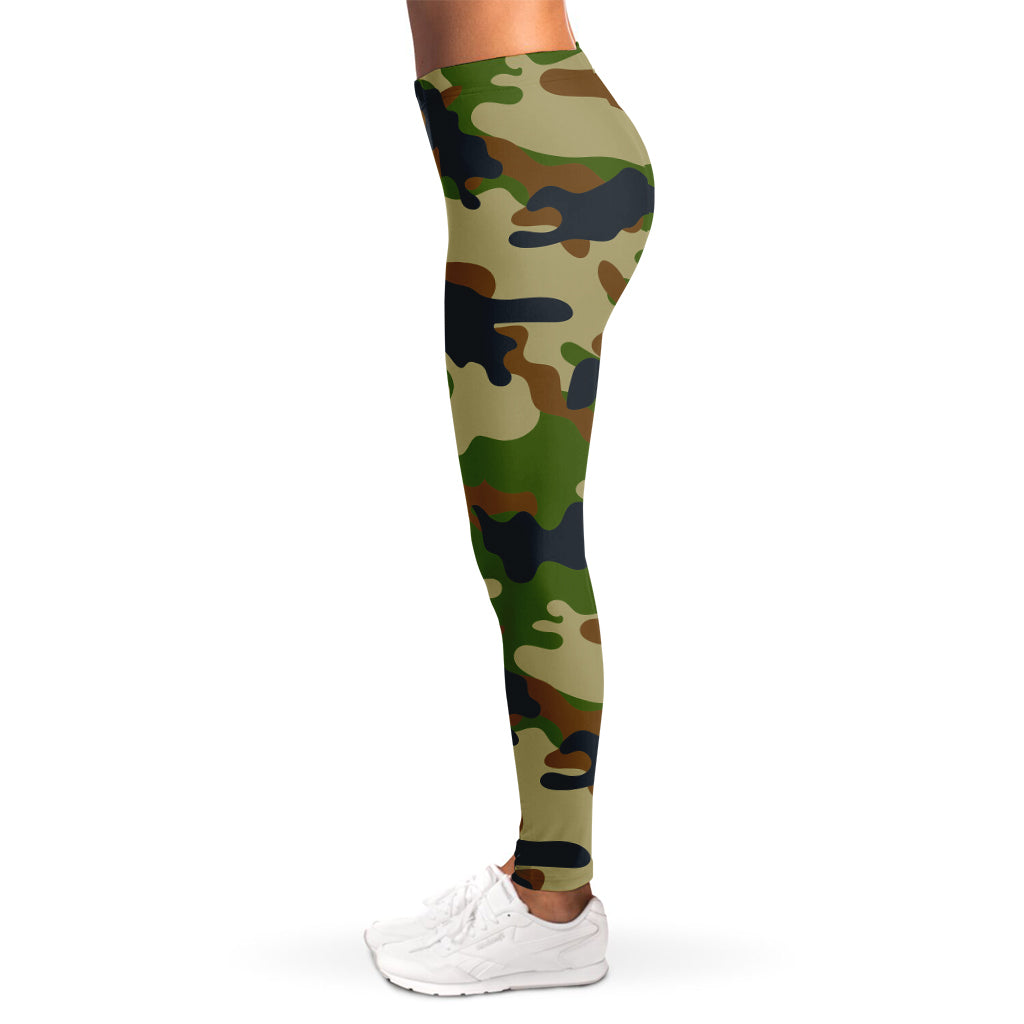 Military Green Camouflage Print Women's Leggings