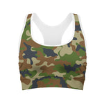 Military Green Camouflage Print Women's Sports Bra