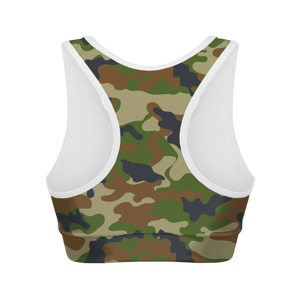 Military Green Camouflage Print Women's Sports Bra