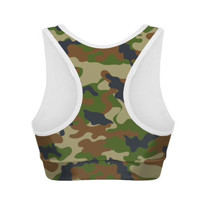 Military Green Camouflage Print Women's Sports Bra