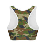 Military Green Camouflage Print Women's Sports Bra