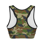 Military Green Camouflage Print Women's Sports Bra