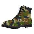 Military Green Camouflage Print Padded Collar Lace Up Boots