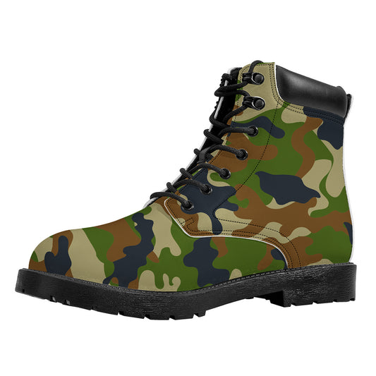 Military Green Camouflage Print Work Boots