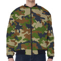 Military Green Camouflage Print Zip Sleeve Bomber Jacket