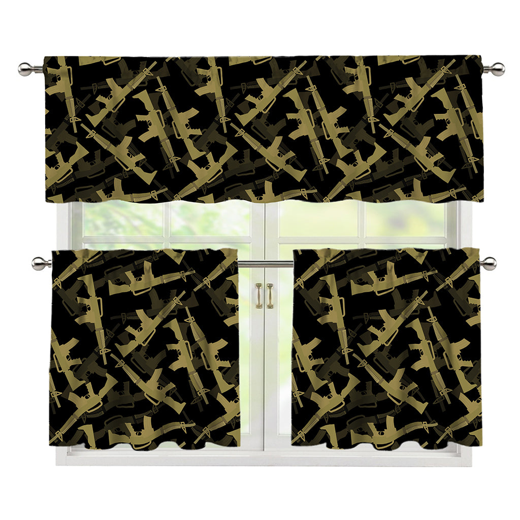 Military Guns Pattern Print 3 Piece Kitchen Curtains