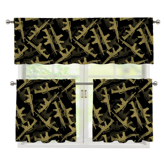 Military Guns Pattern Print 3 Piece Kitchen Curtains