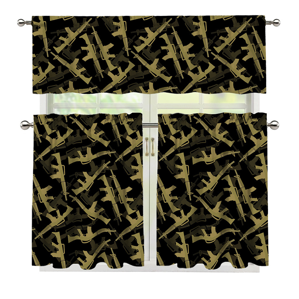 Military Guns Pattern Print 3 Piece Kitchen Curtains